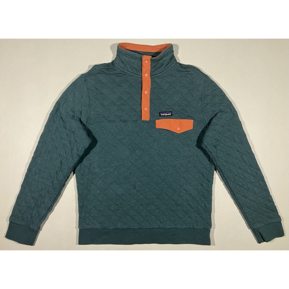 Patagonia Quilted Snap T Mens Medium Sweater Tasmanian Teal Organic Cotton